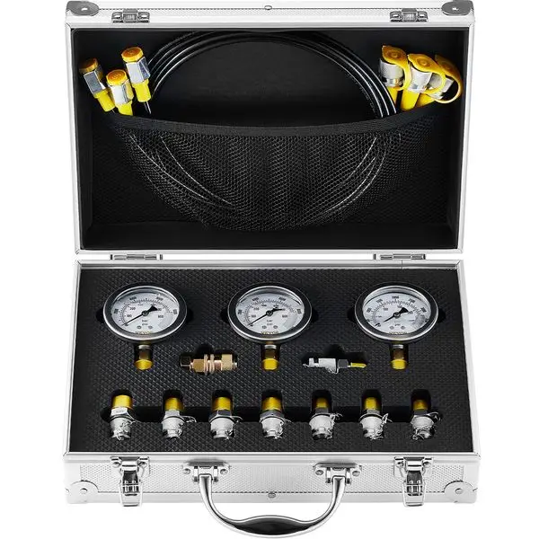 

VEVOR Hydraulic Pressure Test Kit, 250/400/600bar, 3 Gauges 9 Test Couplings 3 Test Hoses, Excavator Hydraulic Test Gauge Set wi