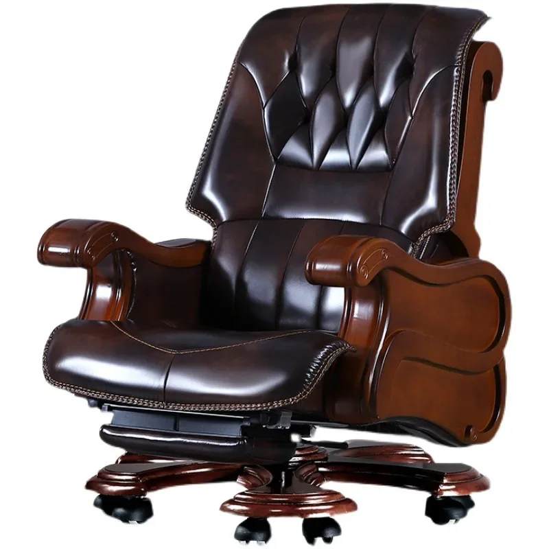 President Leather Business Luxury Boss Reclining Massage High-end Classroom Chair Solid Wood Cowhide Household