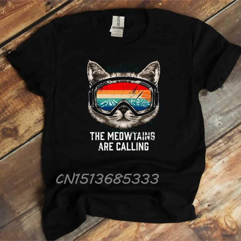 The Meowtains Are Calling Women Skiing T-shirts Love Cute Monkeys Unisex Tee Shirts Don't Worry I Can Print New One Retro Tops