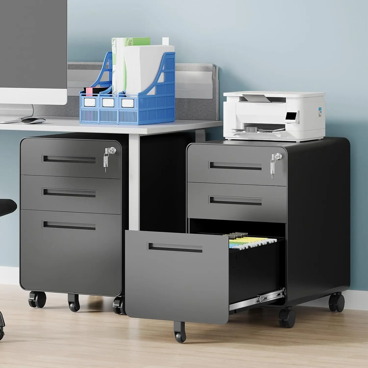 3 Drawer Metal Rolling File Cabinet with Lock for Home Office Under Desk Storage Letter Legal A4, Customized