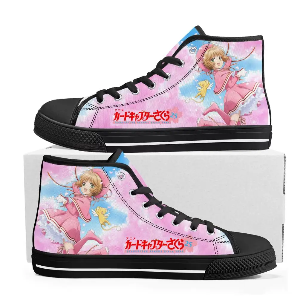 Anime Cardcaptor Sakura High Top Sneakers para homens e mulheres, tênis de lona casual, sapatos personalizados para casal adolescente, alta qualidade