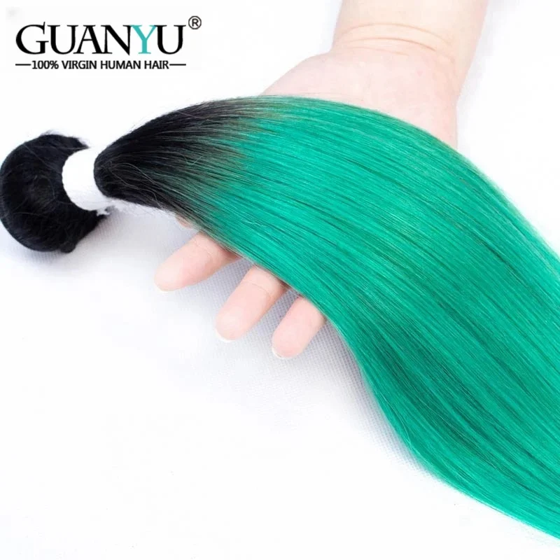 T1B/Hijau Lurus Ombre Berwarna Rambut Manusia Bundel Remy 100% Ekstensi Rambut Manusia 3/4 Bundel Penawaran Rambut Manusia Pakan