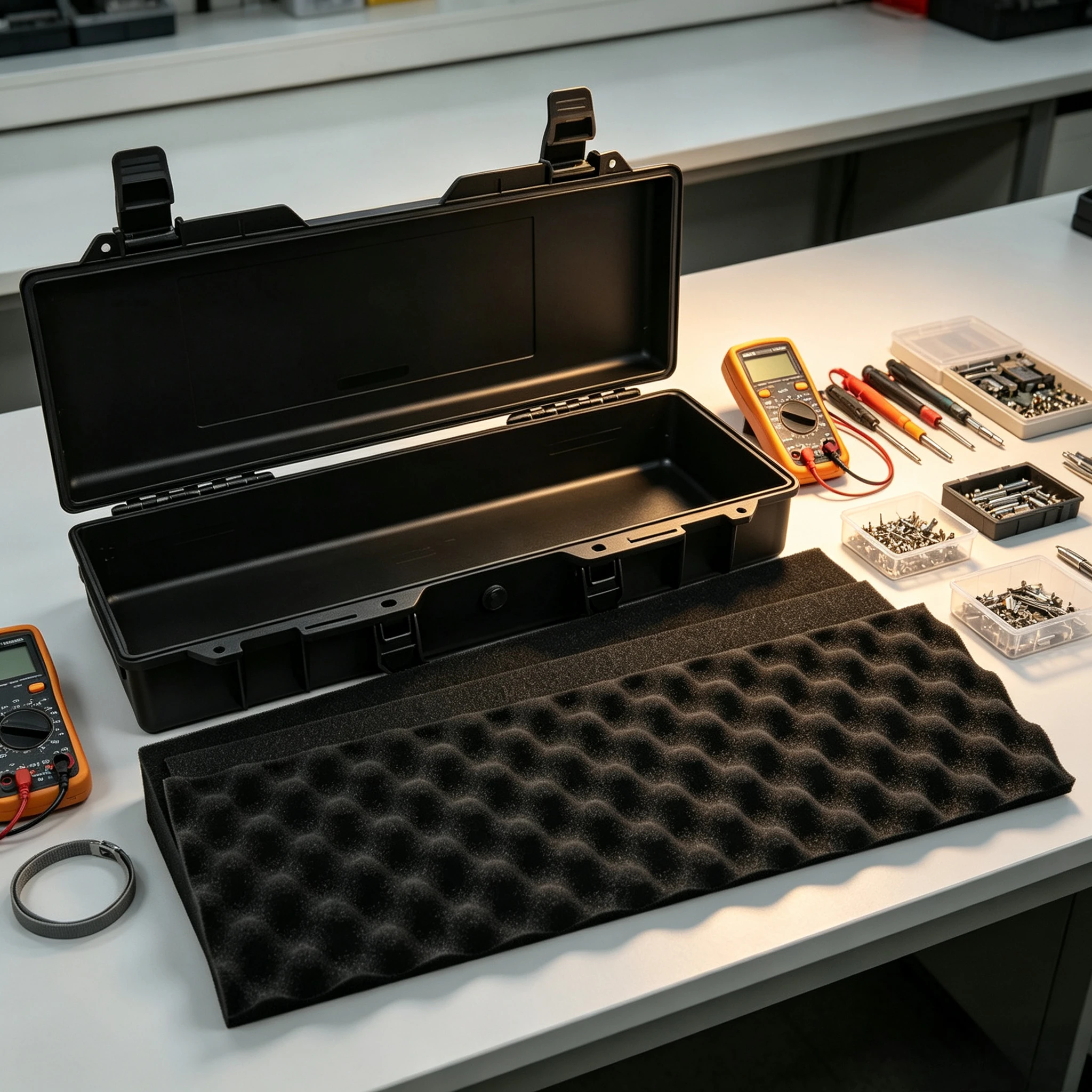 Portable Hard Shell Tool Storage Box with Foam Insert Shockproof Organizer for Outdoor Workshop Gear