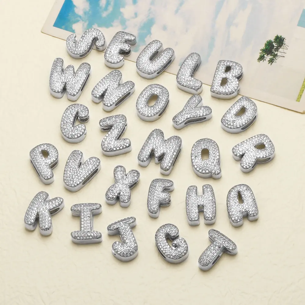 OCESRIO Silver Color White Crystal 26 Letters Pendant for Necklace Copper Gold Plated Initial Jewelry Making Component pdta197