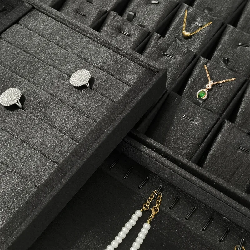 

35*24cm Black Stackable Jewelry Storage Tray Necklace Bracelet Display Holder Ring Watch Drawer Collection Organizer Showcase