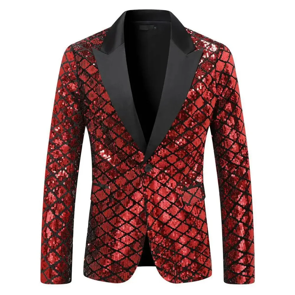 

Spring Fashionable Men's Sequined Pearl Design Jacket for Men Sequin Plaid Blazer Jacket Fashion Slim Fit One Button Blazers