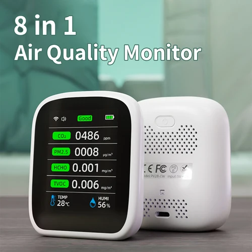 휴대용 LCD 공기질 계량기, 음성 알람 포함 온습도 테스터, 3 in 1/8 in 1 WiFi PM1.0 PM2.5 PM10 CO2 TVOC HCHO