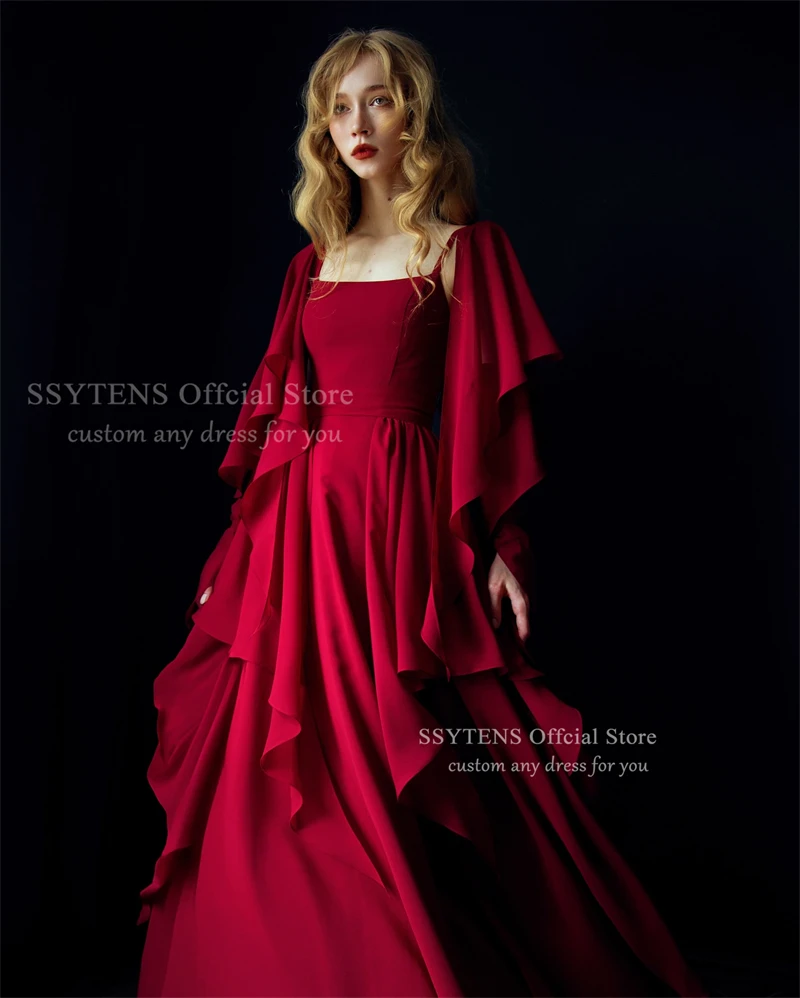 SSYTENS Red Chiffon Arabia Evening Dresses Square Collar Strap Party Dress A line Long Modern Formal Event Dress Customized 2026 image 6