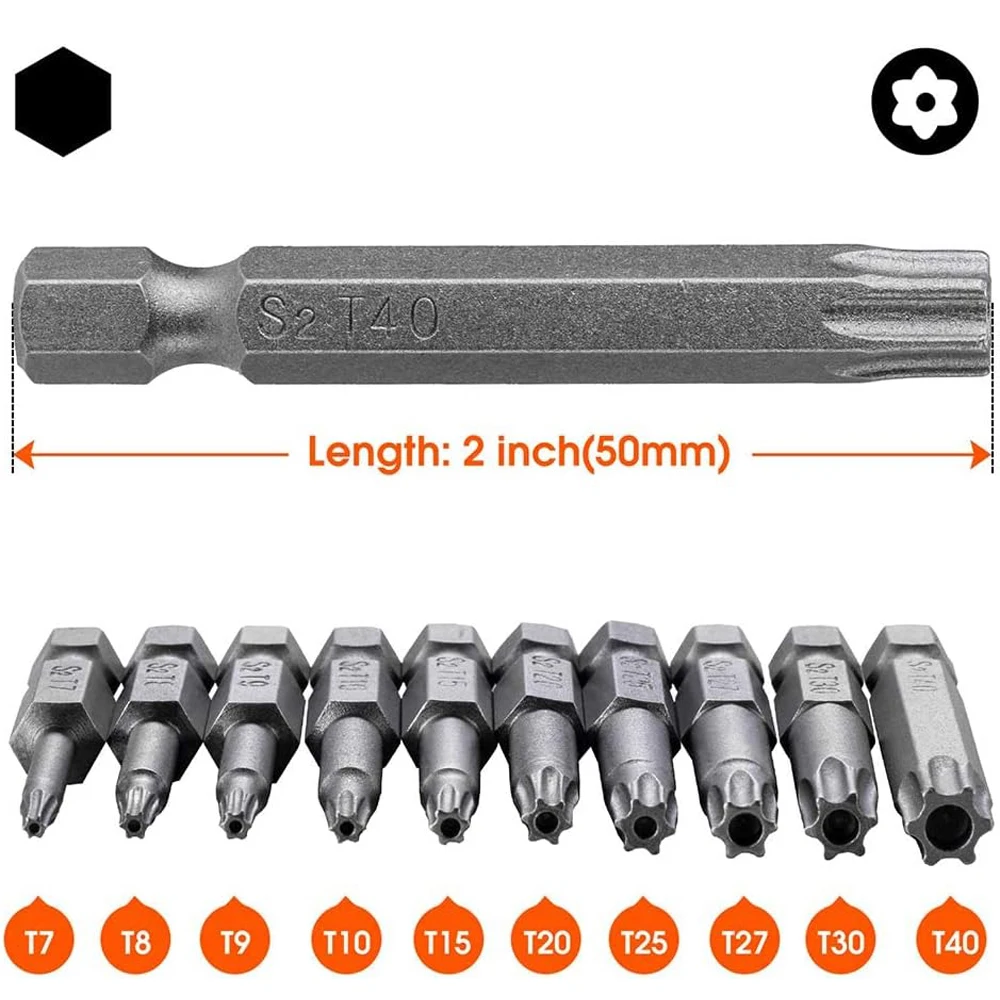 11-teiliges Torx-Sicherheitsbitset, magnetisches Sicherheits-Schraubendreher-Set aus S2-Stahl, 50/100 mm Sternschraubendreher für Shark Vacuum T6-T40 – Detail 13