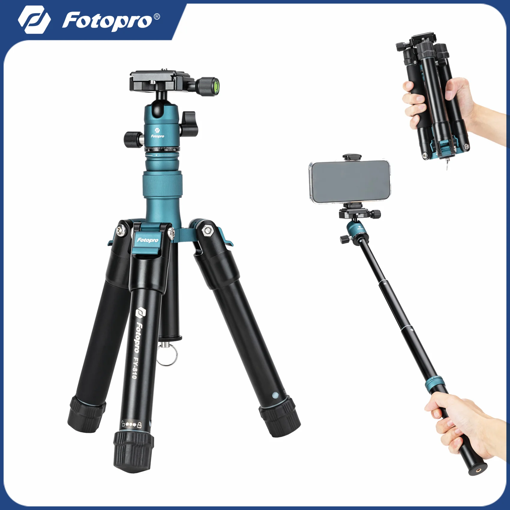 

Fotopro Mini Camera Phone Tripod 140CM Lightweight Travel Tripod with Ball Head Phone Mount Detachable Selfie Stick FY810