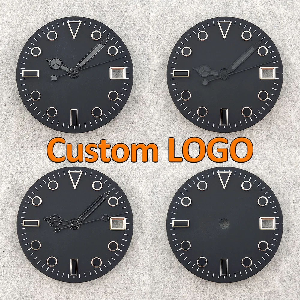 28.5mm NH35 Dial Matte Black Dial NH36 Dial With Hands NH35 Watch Accessories Combination Fits NH35/NH36 Movement Custom LOGO