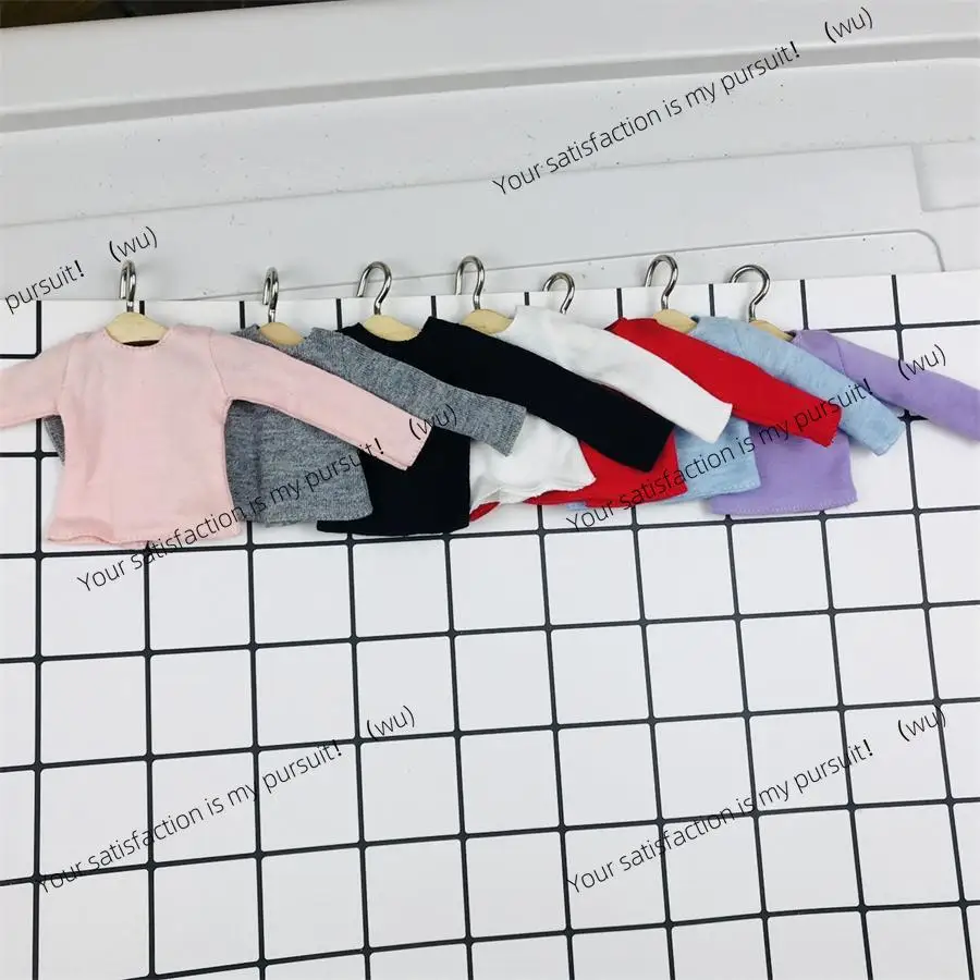 Handmade Pure Color Long Sleeve T-Shirt Black/White/Pink/Red/Blue/Gray/Violet Casual Shirt for Blyth Licca 1/6 Dolls Clothes