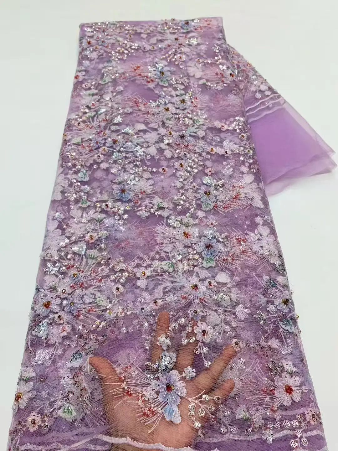 

High Quality African Handmade Beaded Lace Fabirc 2025 Sewing sequins Embroidery Nigreian Lace Fabric Women Wedding Dress Sewing