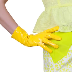 Guantes de charol para mujer, de imitación de cuero de oveja, PU, plátano amarillo brillante, Cosplay, HPU49, 28cm