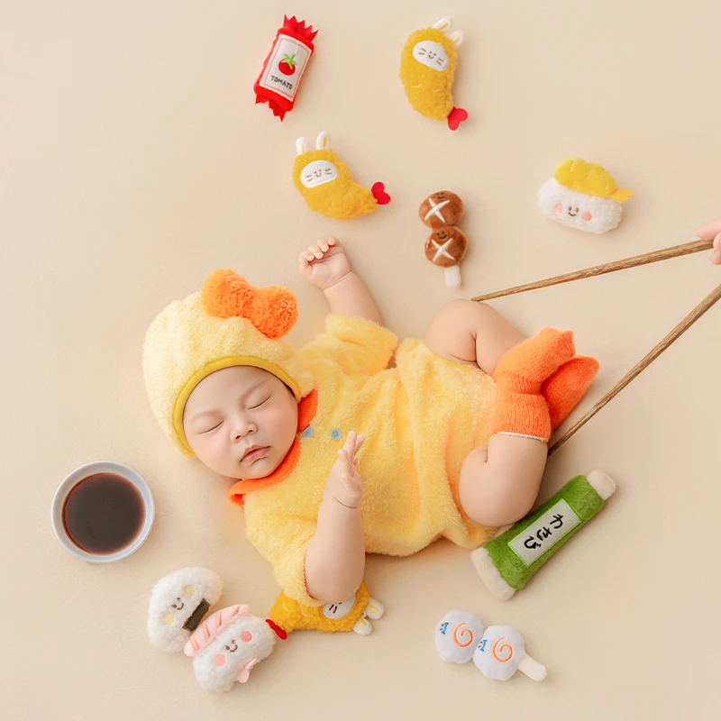 Newborn Sushi Theme Photography Outfit Soft Warm Baby Romper With Hat Studio Photo Shoot Costume Cute Food‑Series Photo Props