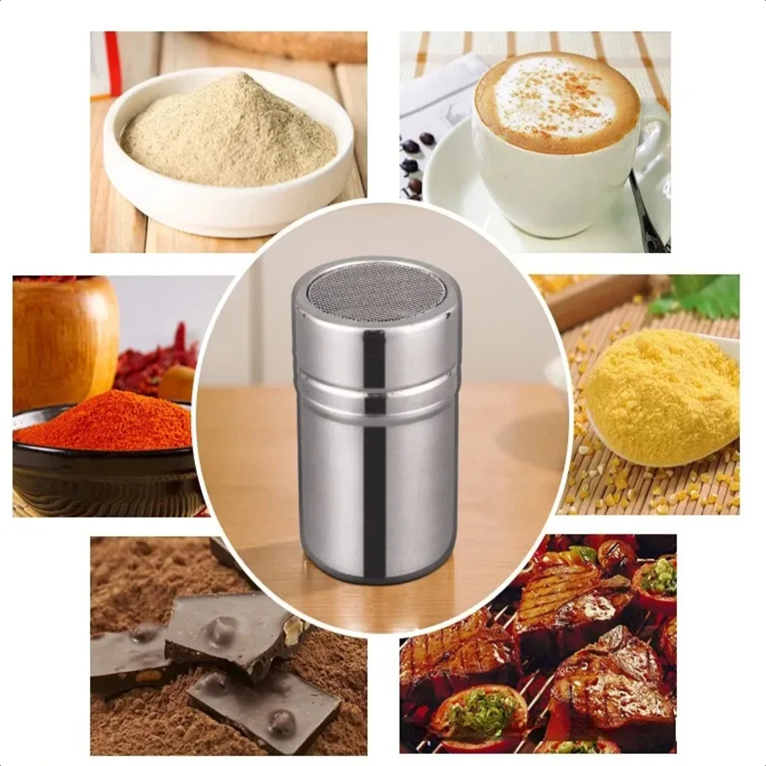 1PCS Efficient Top-Quality Stainless Steel Chocolate Shaker Lid - High-Quality Coffee Sifter Tool - Essential Kitchen Supplies a