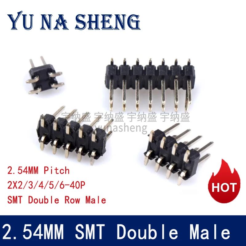 10pcs 2.54mm SMD SMT 2*3/4/5/6/7/8/10/12/15/20/40P Row Rohs Gold-plated Vertical PCB Surface Mount Male Pin Header Strip