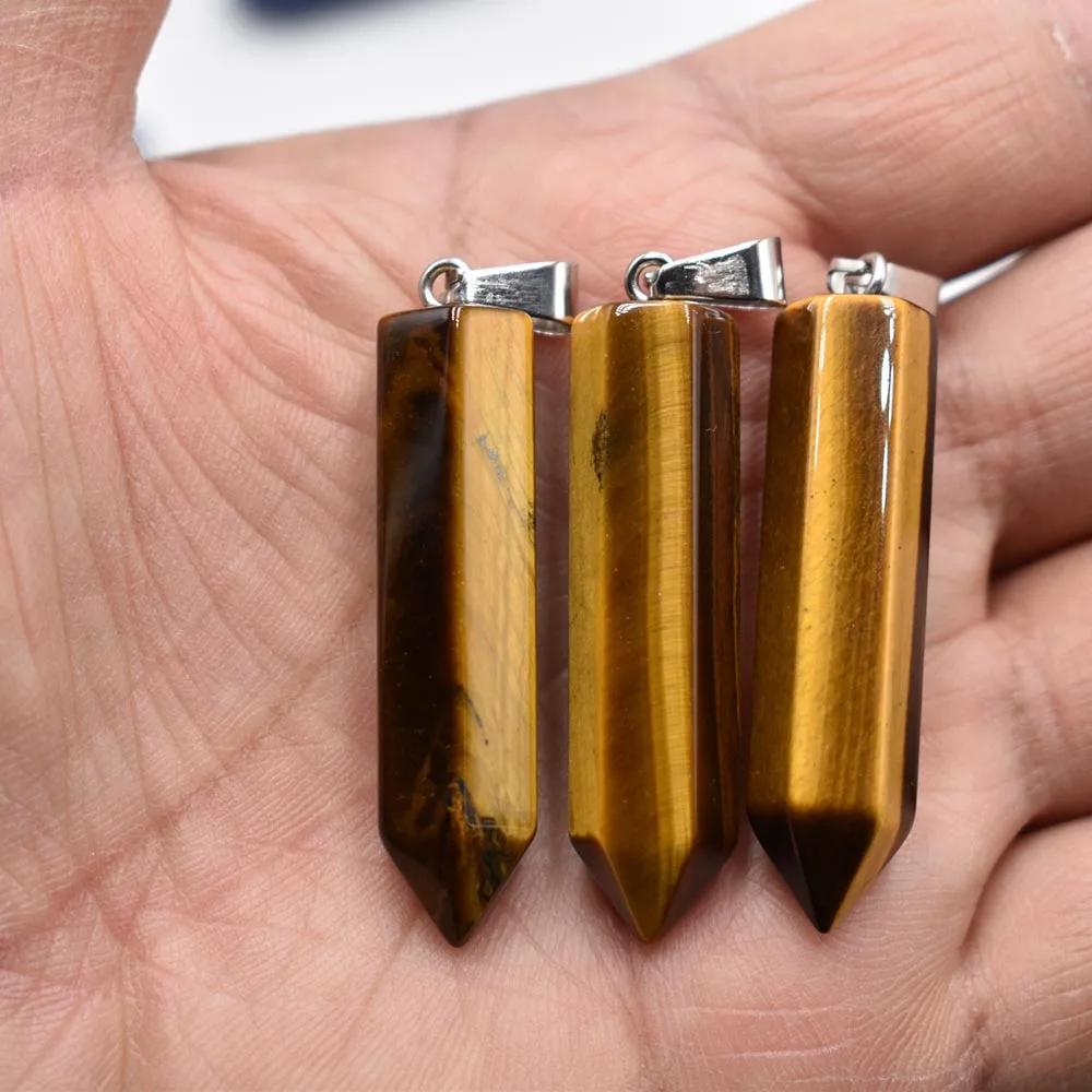 Fashion top quality natural stone mixed Hexagonal pillar charms point Pendants 12x40mm Wholesale 10pcs/lot free shipping