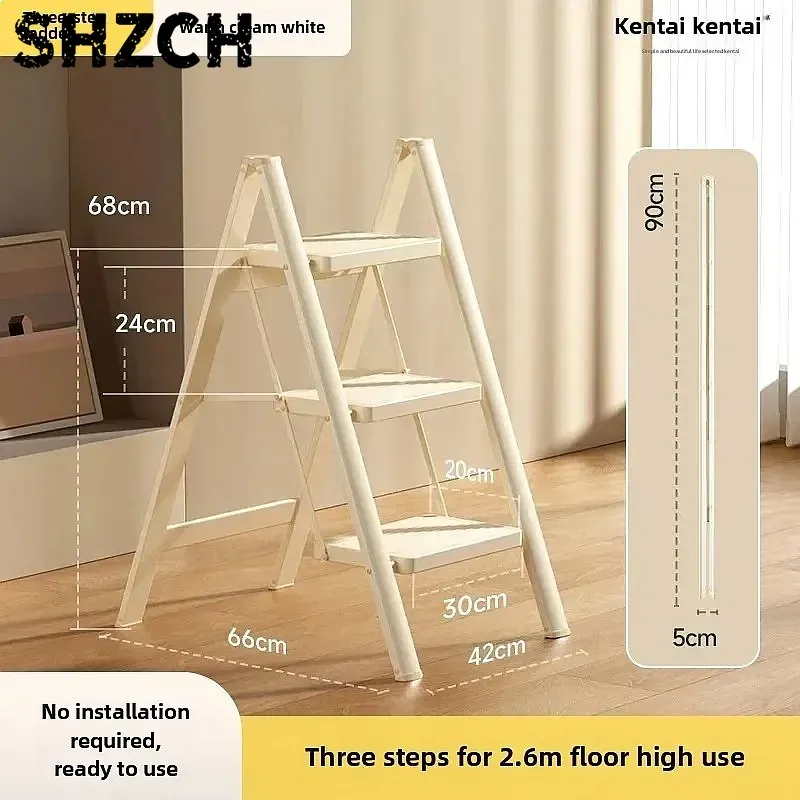 3-Step Folding Ladder Steel Step Stool 330lbs Capacity Multi-Use Kitchen Ladder for Adults Home