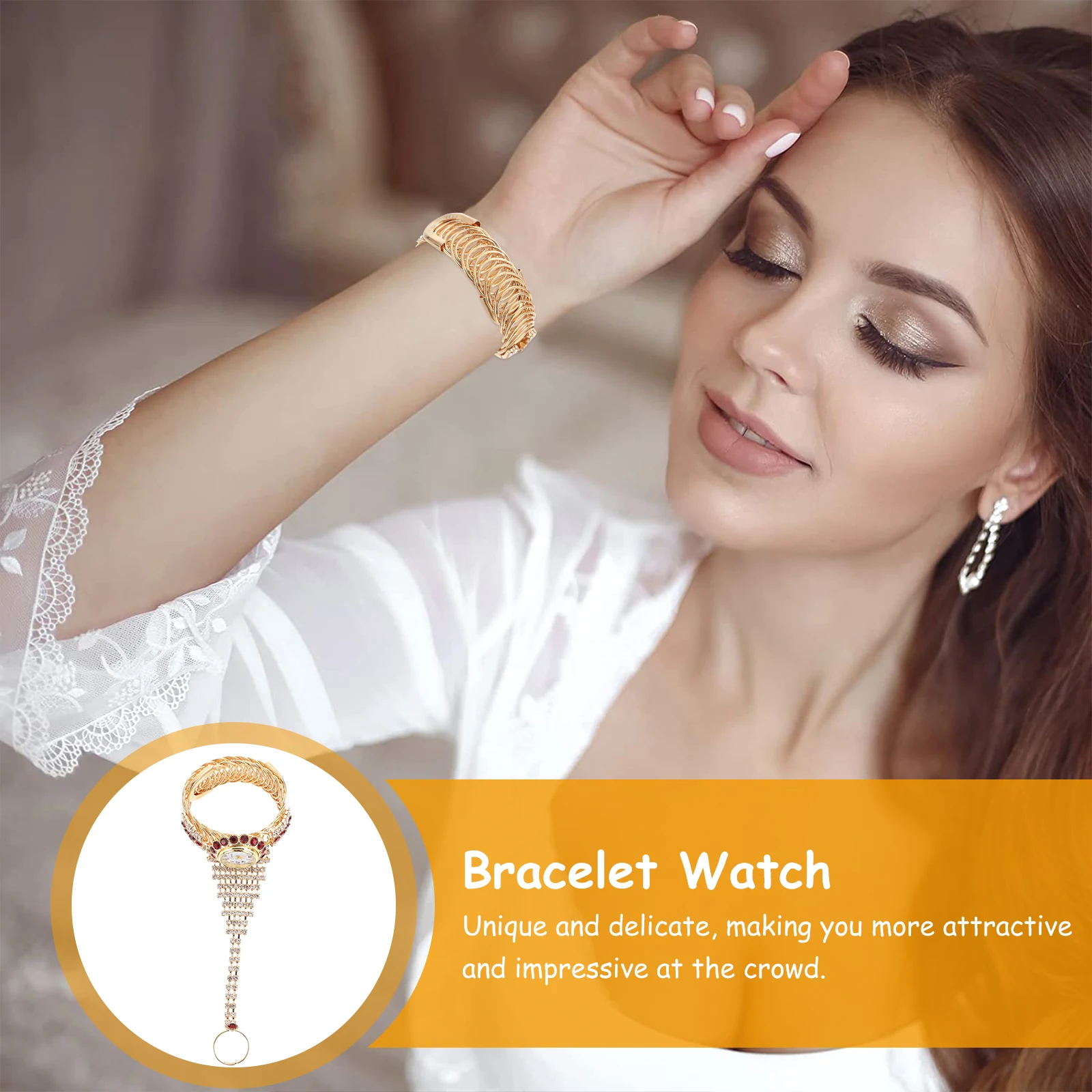

Rhinestone Ring Bracelet Watch Women Retro Shiny Fashion Accessories Comfortable Durable Matching
