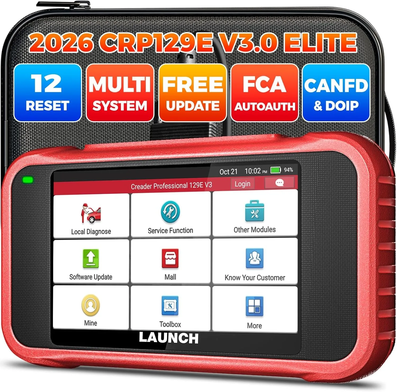 LAUNCH CRP129E V3.0 OBD2 Scanner ENG ABS SRS AT 4 System DPF TPMS SAS Oil 12 Reset Car Diagnostic Tool CAN FD DOIP extension