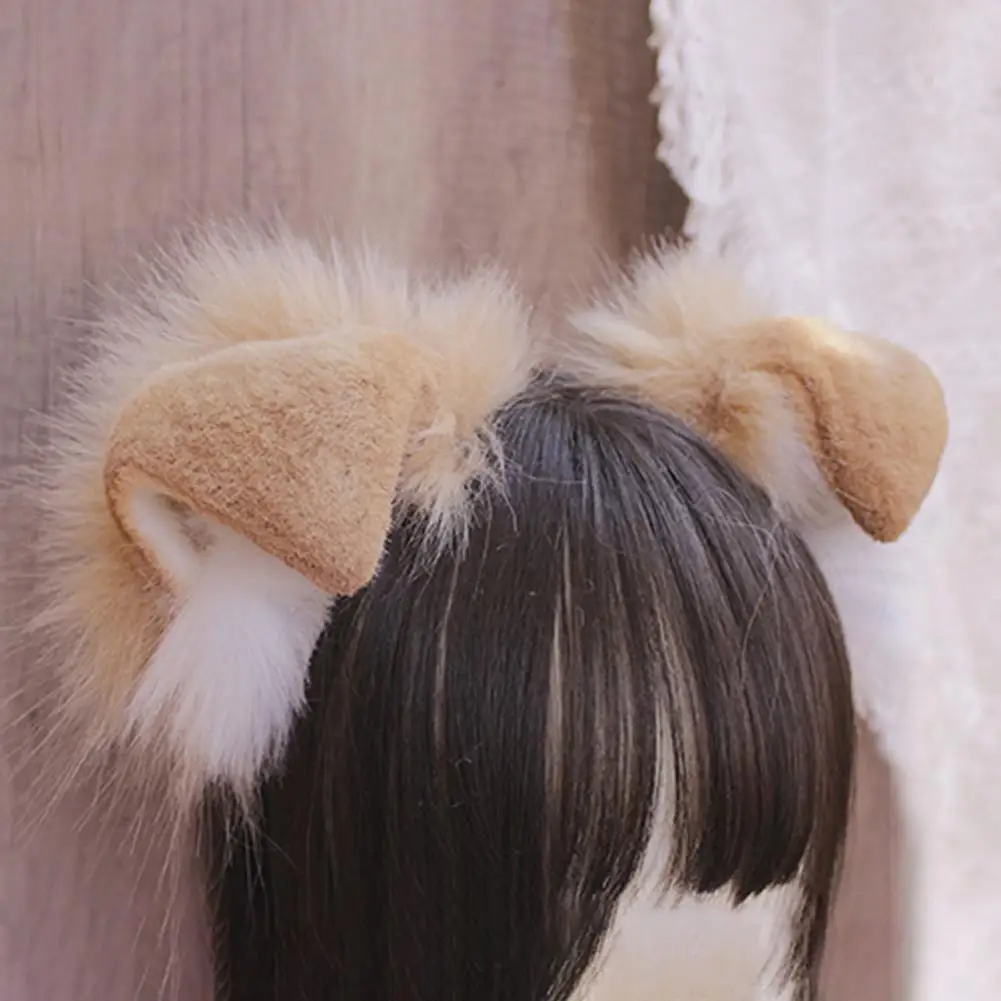 Faux Fur Puppy Ear Headband Plush Puppy Ears Hairband for Cosplay Role-playing Dress-up Handmade Fox Fur Headband Costume Props