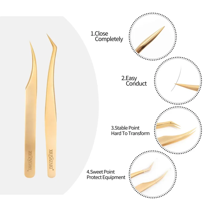 Pinzas de extensión de pestañas de alta precisión XIUSUZAKI, Clip preciso 3d de pestañas de acero inoxidable para maquillaje de aleación de titanio