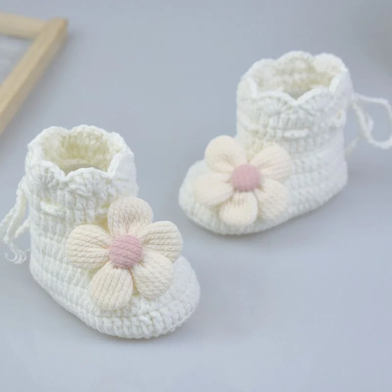 Soft Sole Anti Slip Pre Walker Shoes for 0-12 Months Baby Crochet Knitted Winter Infant Crawling Shoes