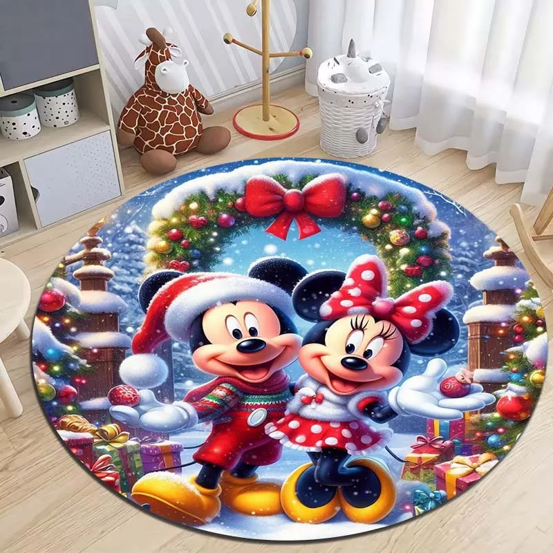 Merry Chrismas Disney Mickey Minnie Printed Round Carpet Living Room Sofa Table Carpet Large Pet Mat Home Decor Holiday Gifts