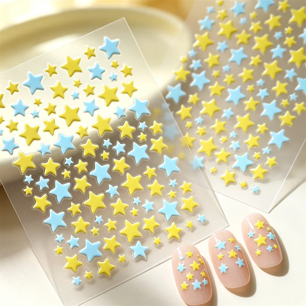 1pcs 5D Embossed Star Nail Stickers Colorful Multi-size Pentagram Nail Decals Y2K Trend DIY Manicure Nail Art Decorations