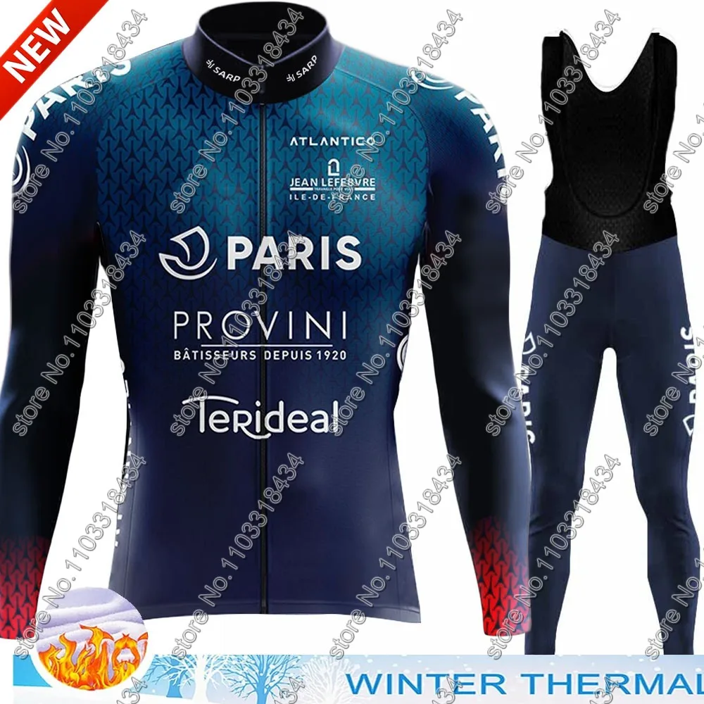 Paris-France Cycling Jersey 2024 Long Sleeve Set Men Winter National Team French Clothing Suit MTB Bike Road Pants Bib Ropa