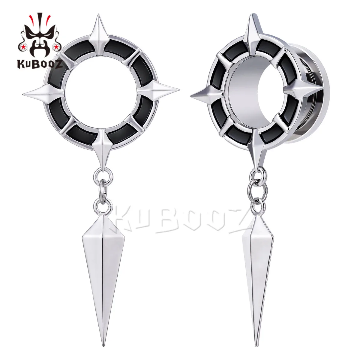 KUBOOZ 1Pair Gothic Star Spike Dangle Ear Tunnels Screw Ear Plugs Gauges Hypoallergenic Piercing Jewelry