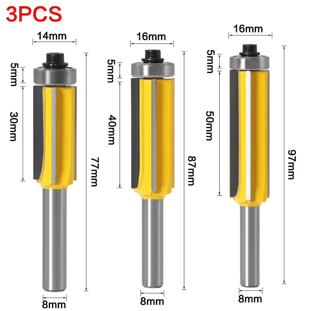8mm Flush Trim Router Bit Z4 Pattern Top & Bottom Bearing Milling Cutter for Wood Woodworking Trimming Tool