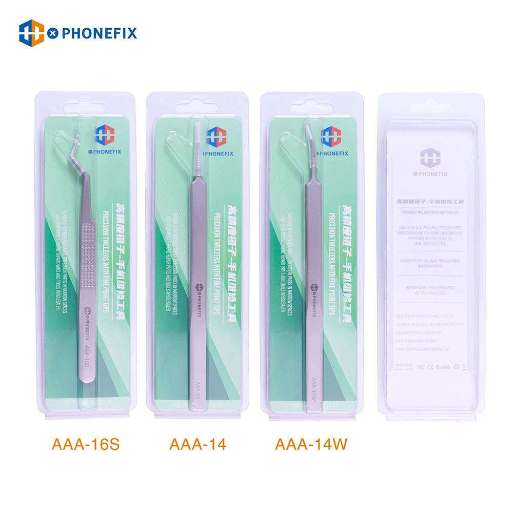 Phonefix High Temperature Resistance Mobile Phone Repair Tweezers Multi-use Anti Corrosion Tin Plaiting Indutrial Tweezer Kit