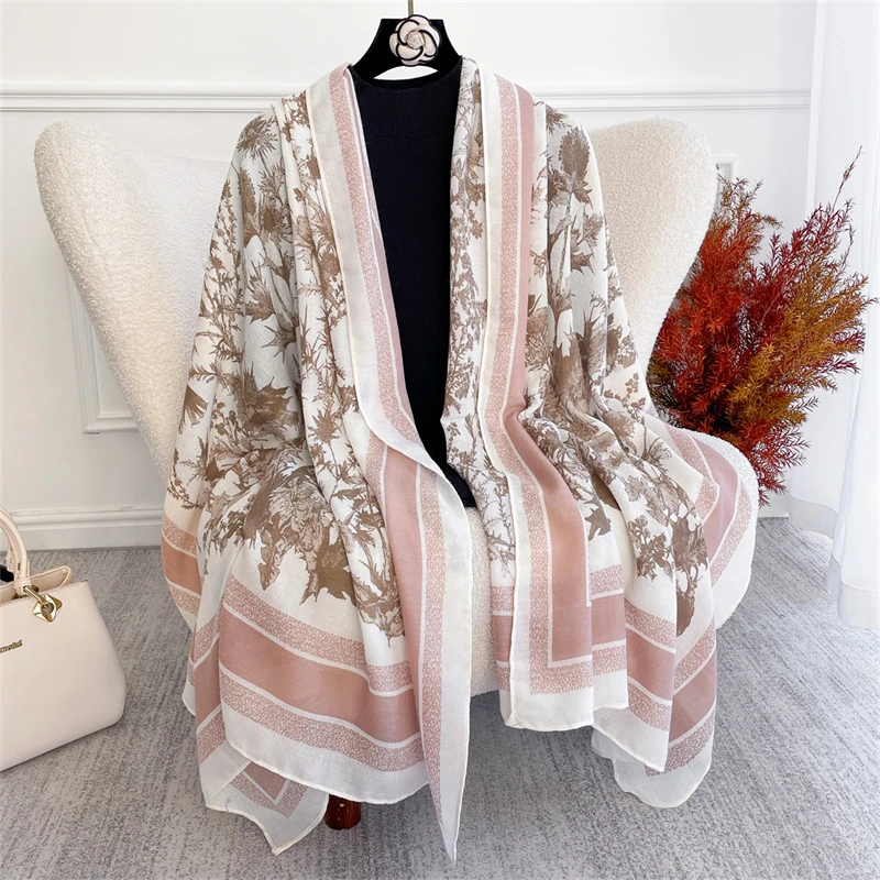 

2025 Cotton Linen Scarf Women Spring Maple Leaf Pattern Warm Scarves Pashmina Hijabs Scarves Shawls Wraps Foulard Headband