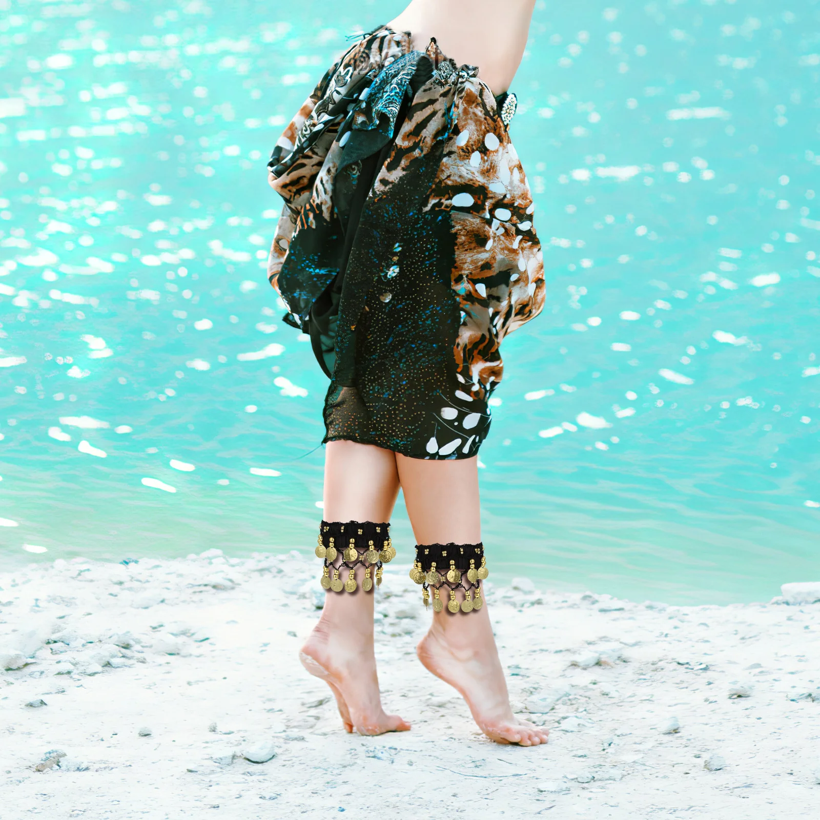 2개 세트 여성 발목 팔찌 동전 장식 발목 체인 벨리댄스 스커트 의상 액세서리 축제 파티 공연용