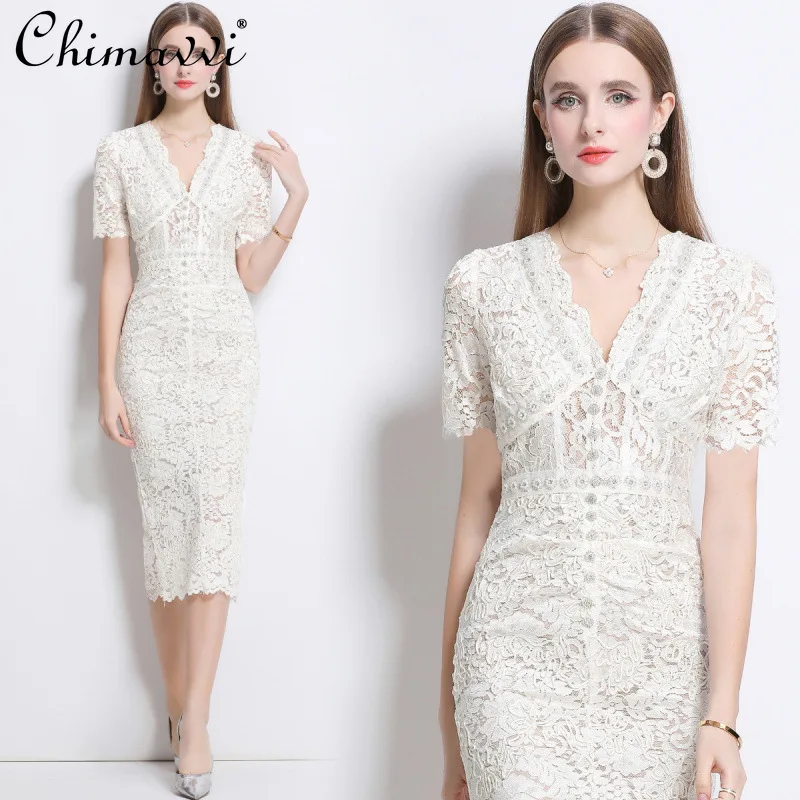 

Французское элегантное однобортное однобортное облегающее платье с v-образным вырезом и короткими рукавами, с высокой талией и бедрами, женское платье на бретельках с внутренней стороны, 2 шт.