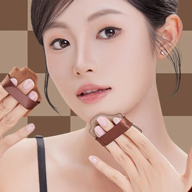 6Pcs Chocolate Cookie Shaped Makeup Sponge Set, Velvet Flocking Fingertip Puff for Foundation Loose Powder Dry Wet Use Cosmetic