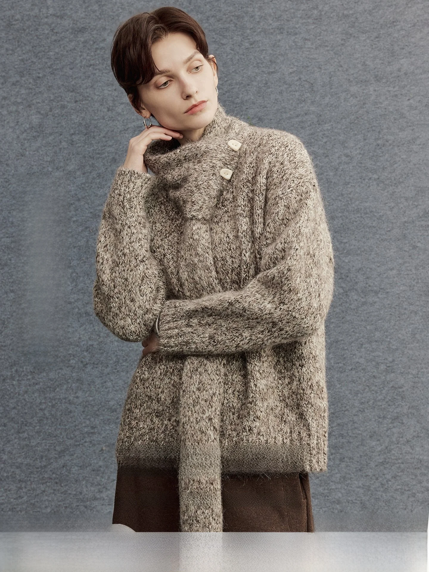 

Detachable Floral awl Sweater Loose H-ape oulder Design Artistic V-Ne Knitted Wear for Women Autumn Winter Faion