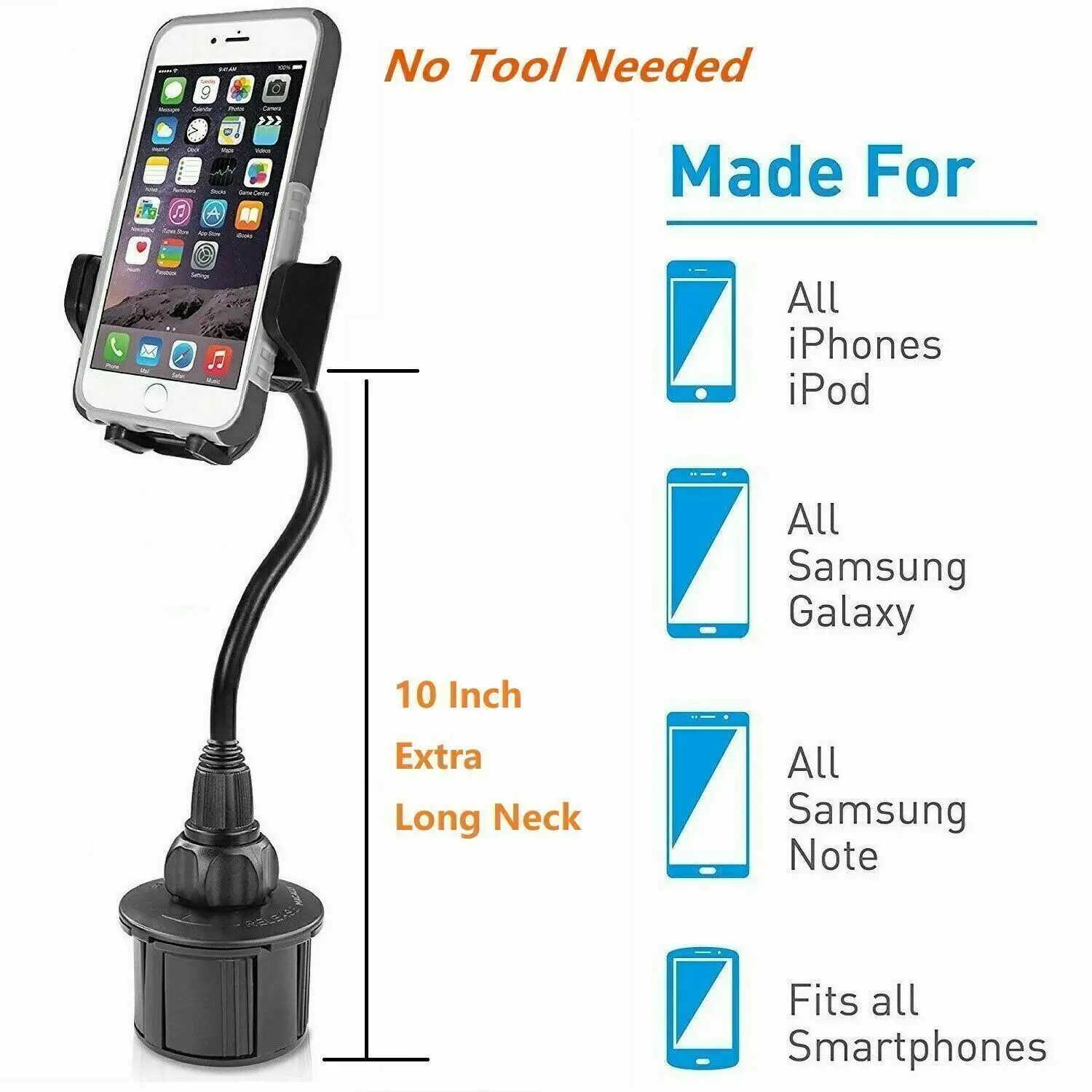 Universal Cup Holder Phone Mount Adjustable Gooseneck Car Cradle Stand- New US Design