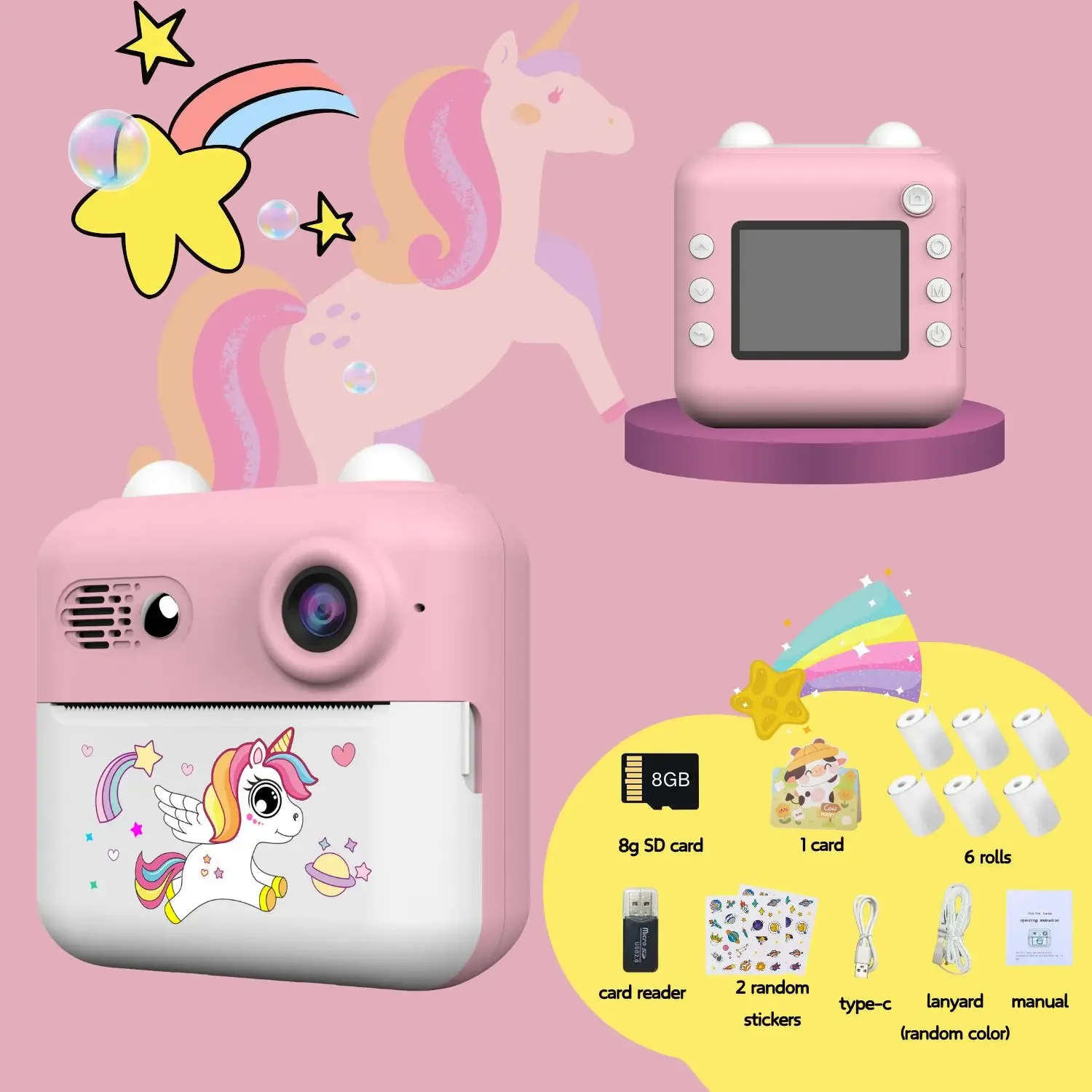 

Kids Camera Instant Printer with Games Pink Green Dinosaurs Cute Mini Digital Camera for Boys Girls Birthday Christmas Gifts