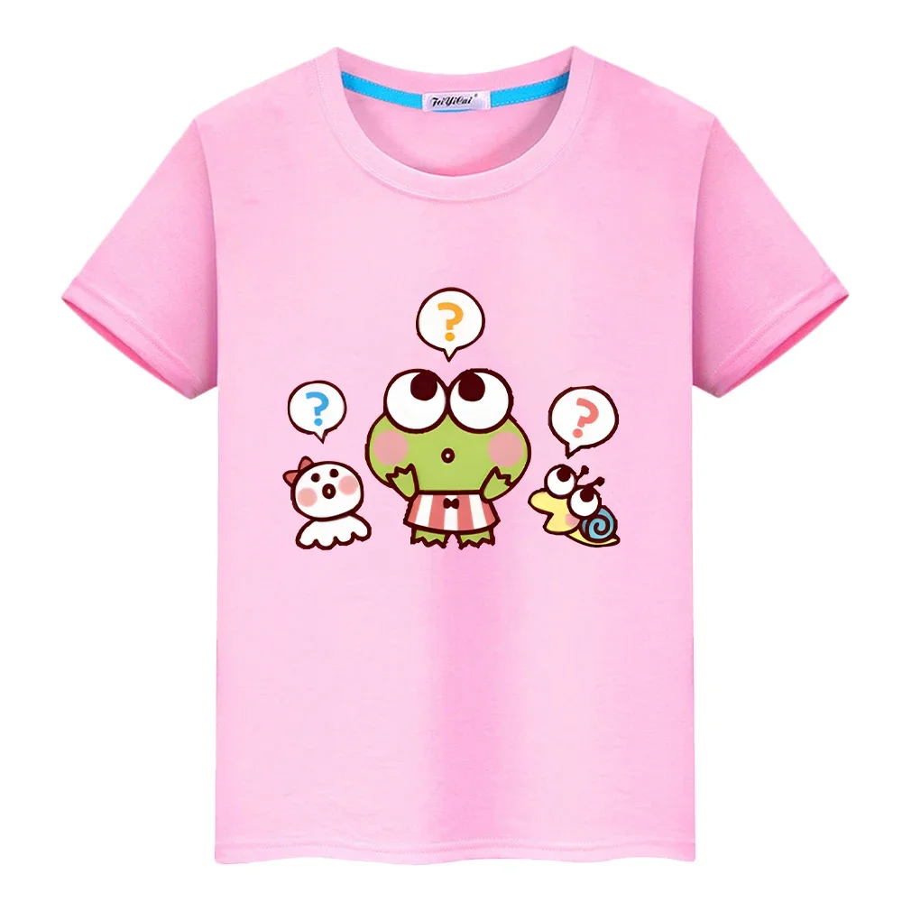 

keroppi Kawaii 100%Cotton t shirt for kids boy 10year y2k one piece Hello Kitty Anime Tees tshirt Short Tops kids clothes girls