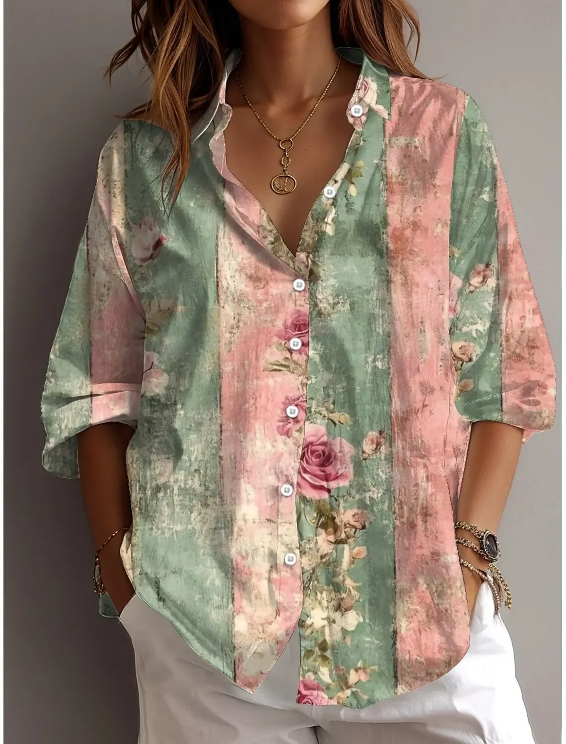 

2025 Spring and Autumn Women's Shirts Floral Graphics Blouse Lapel Neck Blouse Summer Women's Long Sleeve Shirt Womens Clothes