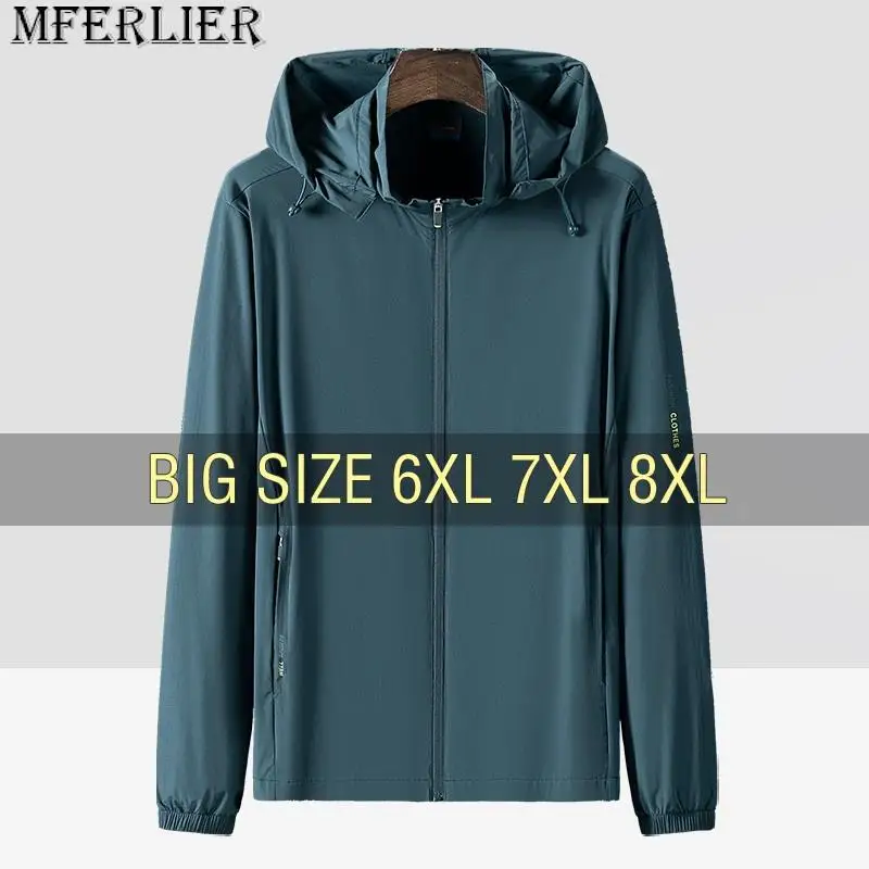 Men Coat Thin Sunscreen Jacket Plus Size 5XL 6XL 7XL 8XL Oversized Hooded Light Running Outdoor Sport Summer Quick Dry