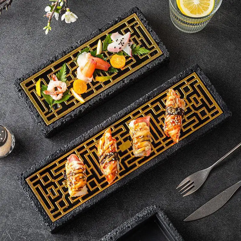 

Creative Long Rectangle Sushi Plate Molecular Gastronomy Seafood Carpaccio Iceberg Dinnerware Ceramic Dishware Japanese Dim S...