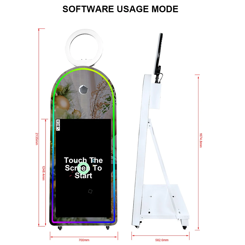 Portable Mirror Photo Booth Selfie 65 Inch Photobooth 43 Inch Touch Screen Magic Mirror Booth Machine for Weddings Parties Event