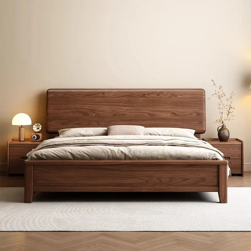 Pure solid wood bed tenon and mortise structure black walnut bed 1.8 meters double bed modern simple master bedroom