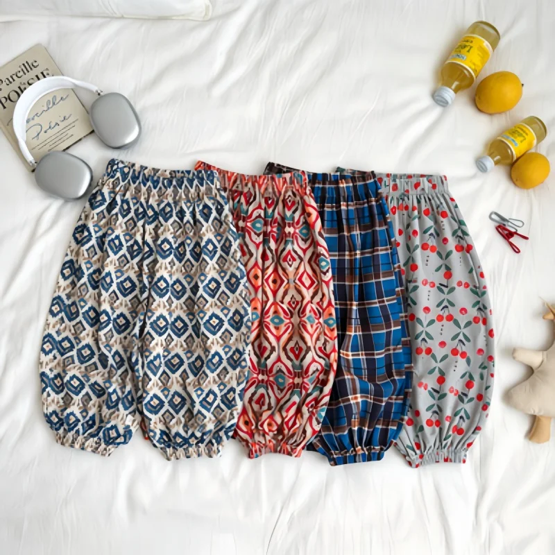 2-9 Jahre Kinder Haremshose Retro Bedruckte Weite Hose 2026 Sommer Kinderkleidung Leichte Karierte Jungen Jogginghose