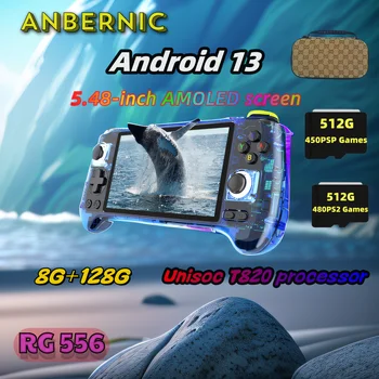 ANBERNIC RG556 Retro Handheld Game Console Android 13 System 8G+128G 5.48 inch AMOLED Screen Video Player 512G PS2 PSP Games