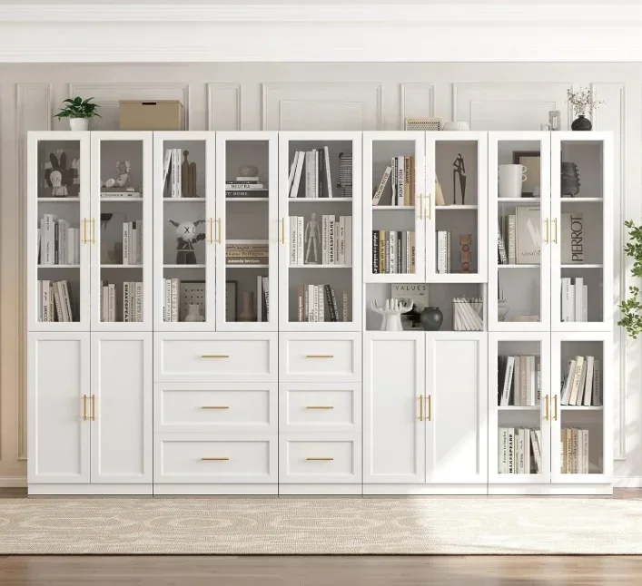 Hot Selling Modern Design Modular Bookshelf With Glass Doors  School Wooden Living Room Furniture